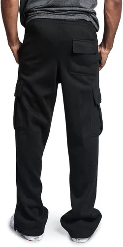 Vista 4 de Pantalones deportivos de vellón pesado para hombre, holgados, holgados, con cordón, cintura elástica, pantalones deportivos con bolsillo