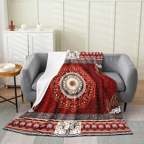 Vista 23 de Erosebridal Manta Bohemia de Tiro 40x50 Pulgadas, Retro Azul Amarillo Degradado Rojo Floral Bohemio Tribal de Vellón, Vintage Antiguo Enrejado