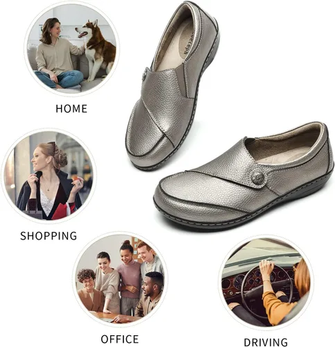 Vista 3 de Geoeleph Mocasines casuales para mujer, mocasines cómodos para caminar, mocasines de cuero para conducir