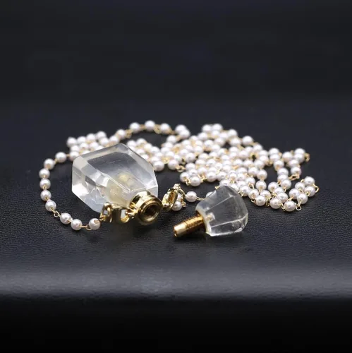 Vista 6 de Collar con colgante de botella de perfume de piedra natural, collar de cadena de cuarzo transparente blanco para mujer, joyería de boda