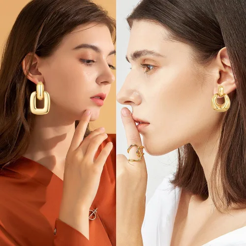 Vista 3 de 8 pares de aretes colgantes dorados y plateados para mujer, aretes largos de gota de agua para mujer, aretes grandes de lágrima, juego de joyería