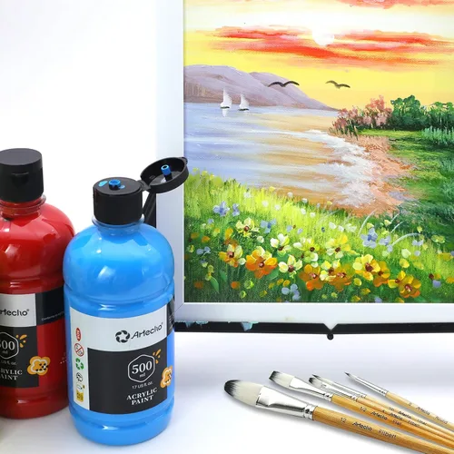 Vista 5 de Artecho Juego de pintura acrílica de 12 colores en envases grandes (500ml/17oz), pintura para manualidades artísticas para suministros de arte