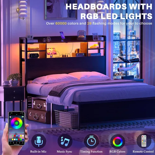 Vista 5 de Aheaplus Cabecero para cama de tamaño individual con almacenamiento, cabeceros con luz LED, tomas de corriente, puertos USB, tamaño individual