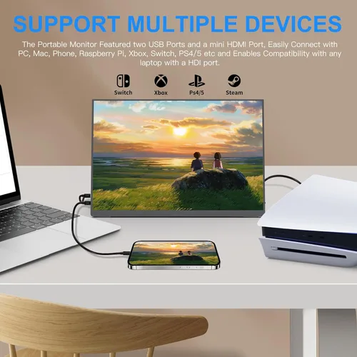 Vista 5 de Monitor portátil de 10.5'' para laptop, monitor de pantalla portátil de 2K FHD 60HZ, entradas USB-C y HDMI, panel IPS ultradelgado con HDR