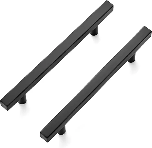 Vista 13 de Ravinte Paquete de 1 tirador cuadrado de 7.38 pulgadas de acero inoxidable negro mate para cajones de cocina, manijas de gabinete de 7-3/8 pulgadas