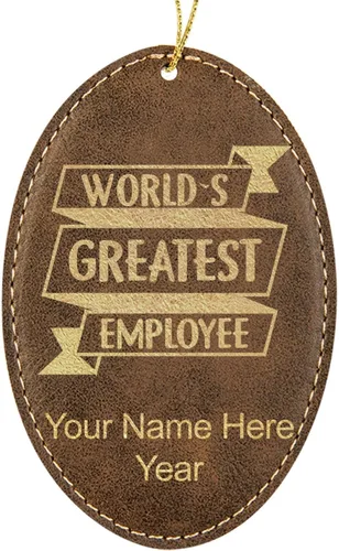 Vista 9 de LaserGram Personalized Christmas Ornament, World's Greatest Employee, Faux Leather, Custom Laser Engraved Gift Idea (Oval Shape, Black with Gold)