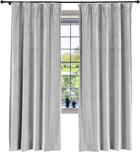 Vista 13 de cololeaf Panel de cortinas opacas de terciopelo con forro para cine en casa, cortina de ganchos planos para barra transversal o pista, 100 pulgadas