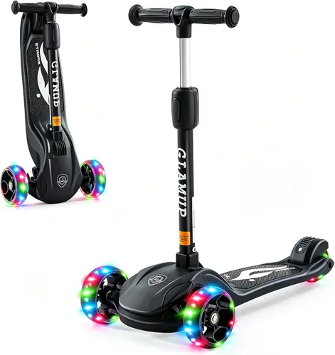 Vista 2 de GLAMUP Patinete para niños de 3 ruedas, manillar ajustable en altura para niños, sistema de inclinación para dirección y mecanismo de fácil plegado