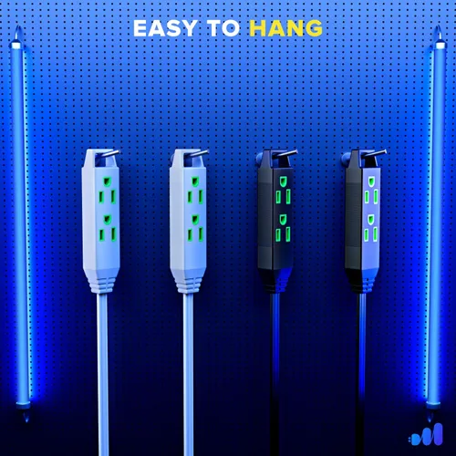 Vista 3 de Maximm Cable de extensión plano de 15 pies, 16 AWG, 3 salidas, perfil bajo Enchufe plano