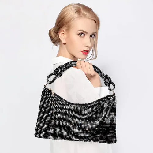 Vista 3 de WLLWOO WLLWOO Bolsos de mano con diamantes de imitación para mujer, bolsos de noche elegantes, bolsos cruzados brillantes para fiesta, club, boda