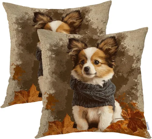 Vista 9 de Batmerry Autumn Forest Throw Pillow Covers, Yellow Orange Foliage in Fall Park Decorative Pillow Covers Digital Printing Blended for Couch Sofa Bed