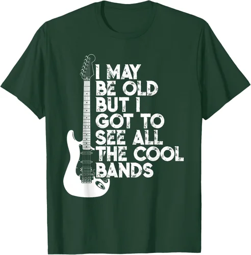 Vista 87 de Camiseta con texto en inglés "I May Be Old But I Got to See All The Cool Bands" Negro