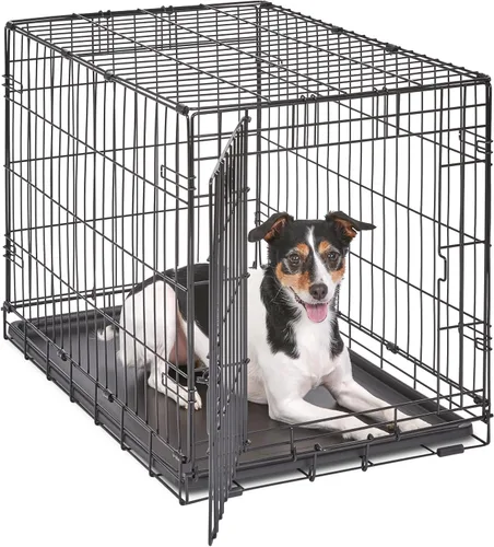 Vista 18 de MidWest Homes for Pets - Canil para perros iCrate de una y dos puertas mejoradas, incluye bandeja a prueba de fugas, patas protectores de suelos