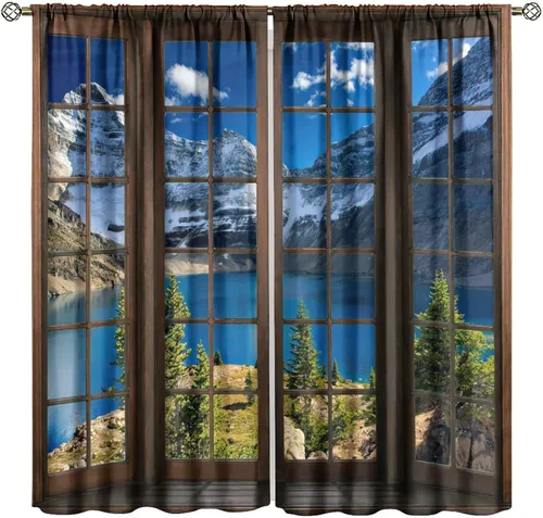 Vista 25 de Cortinas de paisaje, ventana 3D, primavera, bosque, vida silvestre, paisajes de naturaleza, dormitorio, sala de estar, cortinas térmicas opacas de 2