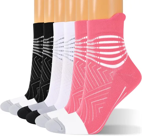 Vista 8 de Calcetines de compresión para el tobillo para mujer, con absorción Coolmax, deportivos y acolchados, alivio de la fascitis plantar, paquete de 2, 3