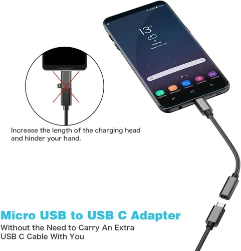 Vista 3 de Adaptador micro USB a USB C, (paquete de 2) Micro USB hembra a USB tipo C macho Conversor de carga rápida compatible con Samsung Galaxy S23 S22 S21