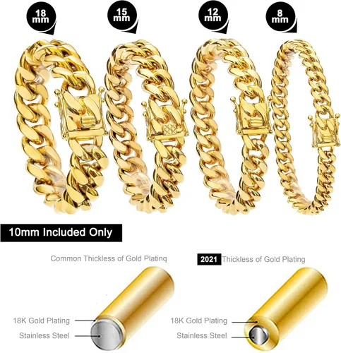 Vista 4 de Collar o pulsera de eslabones cubanos con cierre de caja de diseño para hombres de 0.236 in, 0.315 in, 0.394 in, 0.472 in, 0.591 in, 0.709 in, oro