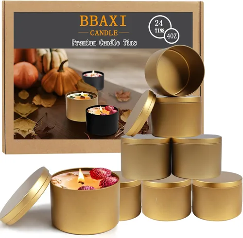Vista 8 de BBAXI Latas de velas blancas de 4 onzas, 24 piezas, lata de vela vacía negra con tapas para hacer velas caseras, frascos de velas blancas mate Latas