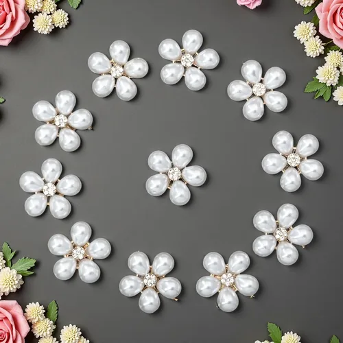 Vista 2 de 30 piezas chapadas en plata de 5 pétalos, cuentas de flores de diamantes de imitación, botón de adorno para ropa hecha a mano, zapatos, sombreros