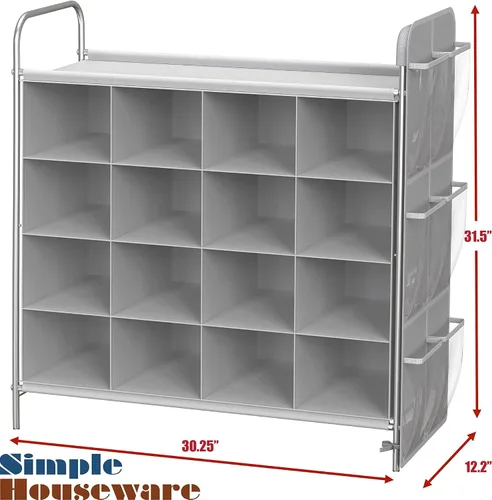 Vista 7 de Simple Houseware - Organizador de zapatero con cubículo de 4 niveles y 16 cubos, color gris