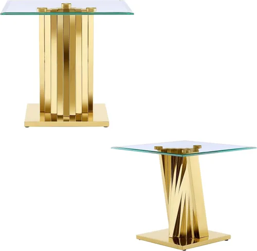 Vista 10 de Mesa auxiliar de cristal dorado, mesa auxiliar cuadrada moderna de 24 pulgadas para sala de estar