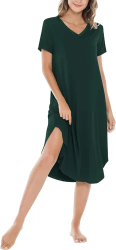 Vista 33 de NACHILA Bamboo Viscose Nightgowns for Women Cooling Short Sleeve Sleepshirt A-aqua Green