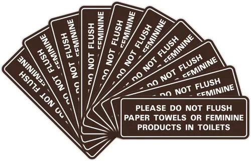 Vista 12 de All Quality Estándar Please Do Not Flush Toallas de papel o productos femeninos en inodoros puerta o pared Letrero Negro - Pequeño (1 paquete)