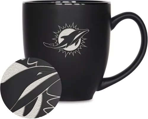 Vista 33 de Rico Industries Taza Bistro Mate Negra de Fútbol Americano NFL de 15 onzas - Para Bebidas Calientes o Frías - Logotipo del Equipo Grabado para una
