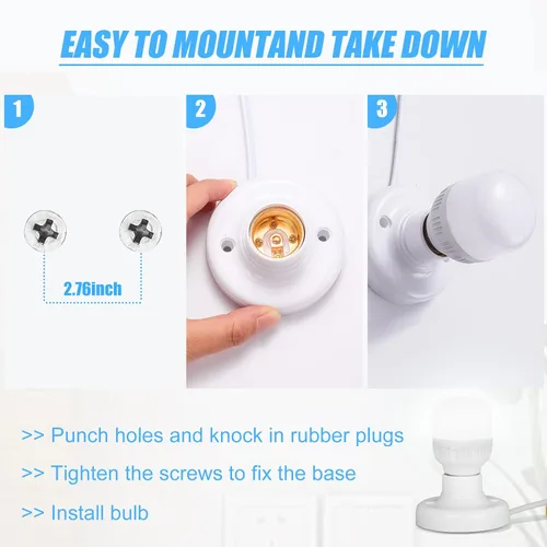 Vista 4 de 1 enchufe de luz de 9.84 pies con cable E26/E27 con interruptor de encendido/apagado, extensión de cable de luz colgante, para iluminación