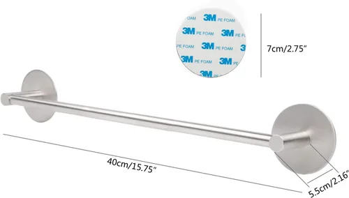 Vista 2 de Toallero de acero inoxidable SUS304 para baño, resistente 3M, barra de toalla de mano autoadhesiva resistente para montaje en pared, toallero