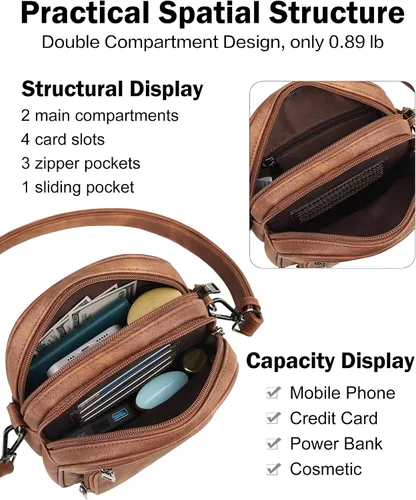 Vista 3 de FADEON Mini bolsos cruzados para mujer, bolso cruzado pequeño, bolso cruzado de diseñador, bolsa de hombro, ranura para tarjetas