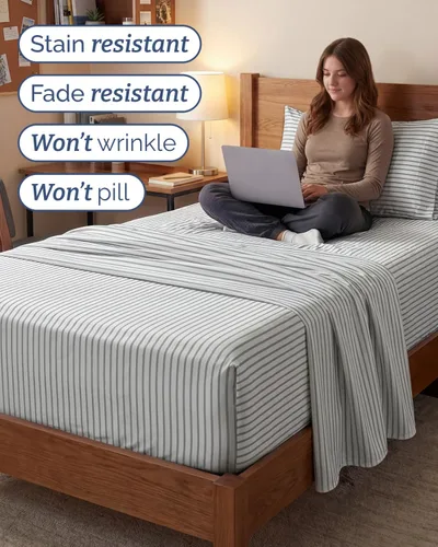 Vista 581 de Extra Deep Twin XL Sheet Set - 3 Piece College Dorm Room - White 01-Blanco