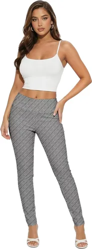 Vista 38 de Hybrid & Company Pantalón elástico súper cómodo con cintura elástica completa, de sarga milenaria 10571-Negro Blanco