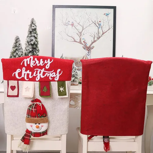 Vista 3 de Asodomo Juego de 3 fundas para silla de Navidad, diseño de muñeco de nieve, alce, para cocina, vacaciones, festivales, fiestas, decoración del hogar
