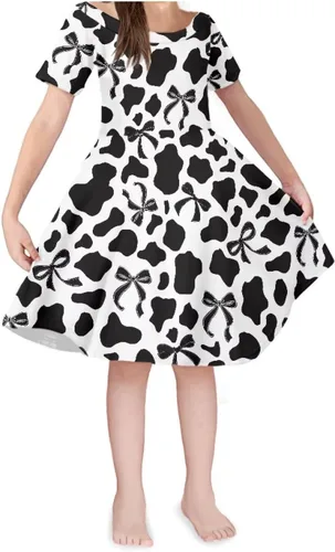Vista 43 de SEANATIVE Vestido de manga corta para niñas de 3 a 14 años Black Bow Ghost