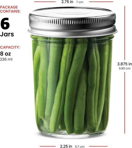 Vista 7 de Tarros de vidrio de boca regular, tarros de vidrio de 8 onzas (236.59 ml) con tapas de metal plateado herméticas para preparación de comidas