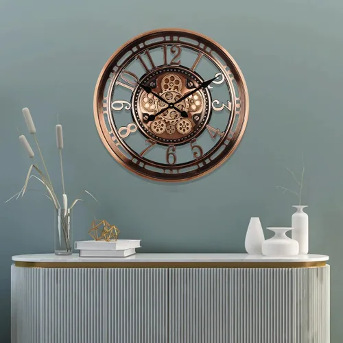 Vista 2 de INFINITY TIME Relojes de pared con engranaje móvil de 21 pulgadas para decoración de sala de estar, cobre SIilent Non Ticking, Arabic Numeral