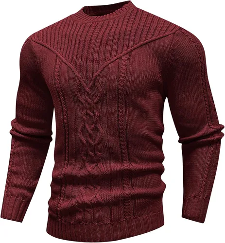 Vista 8 de SAVKOOV - Suéter de punto con cuello redondo y manga larga para hombre Verde Armada (ArmyGreen)