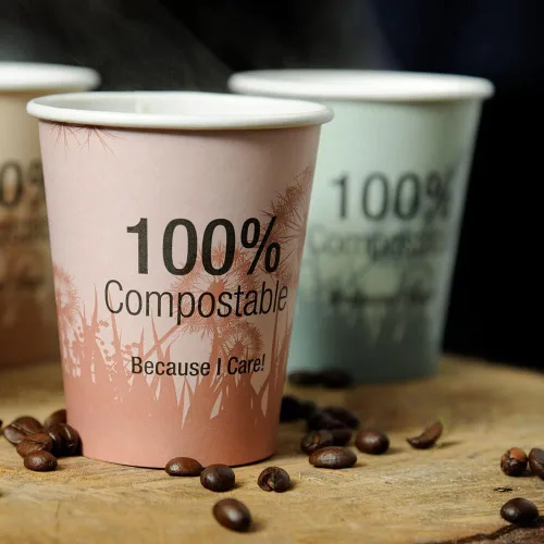 Vista 3 de Abena Tazas de café de papel desechables 100% compostables: CPLA para temperaturas más calientes, multicolor, 8 onzas – 50