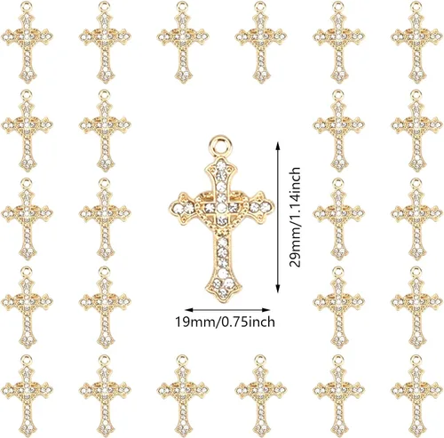 Vista 2 de 30 dijes de cruz de diamantes de imitación para hacer joyas, bricolaje, collares, pulseras