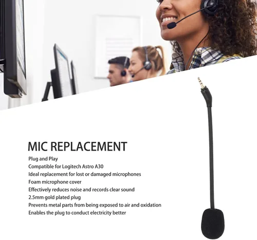 Vista 3 de Microphone Replacement for Logitech Astro Wireless Gaming Headset, 2.5mm Detachable Mic Boom Noise Reduction, 360 Degree Rotatable, Plug and Play
