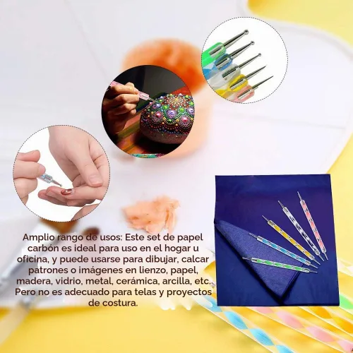 Vista 4 de 100 hojas de papel de transferencia de carbono, papel de copia de carbono azul con 5 lápices capacitivos de doble extremo para madera, papel, lienzo