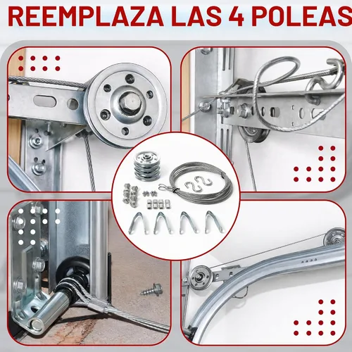 Vista 3 de Kit de polea y cable para puerta de garaje, juego de 4 poleas con 2 cables de acero, se adapta a puertas de garaje de 7 pies y 8 pies, poleas