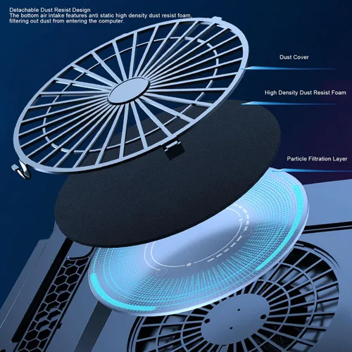 Vista 6 de Almohadilla de refrigeración para laptop, soporte enfriador para laptop RGB, enfriador de portátil para juegos con ventilador turbo de 5.5 in y 4