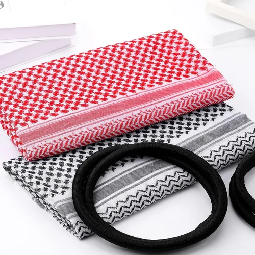 Vista 5 de Funtery 4 pañuelos para la cabeza árabe para hombres con cuerda Lgal Aqel Medio Oriente desierto Shemagh Wrap traje árabe turbante keffiyeh