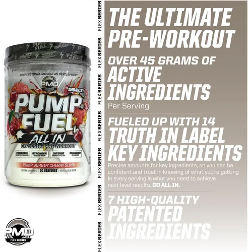 Vista 5 de PMD Sports Pump Fuel All in Insanity, Polvo Pre-Entreno Definitivo y Bomba Muscular, Energía de Máxima Fuerza, Concentración, Resistencia