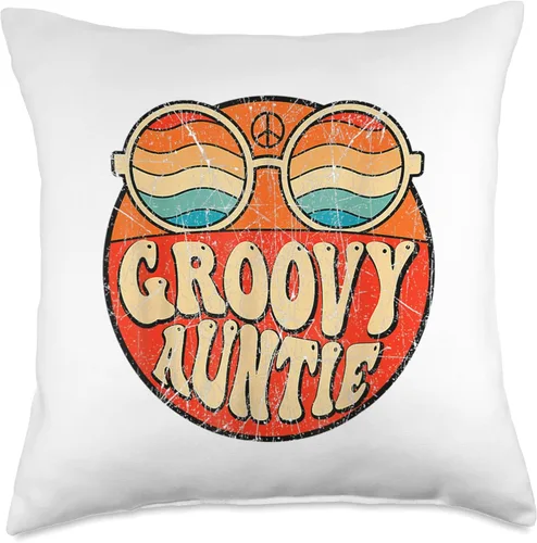 Vista 4 de Groovy Auntie 70s Aesthetic Nostalgia 1970's Retro Groovy Auntie 70s Aesthetic Nostalgia 1970 Retro Mothers Day Throw Pillow, 16x16, Multicolor