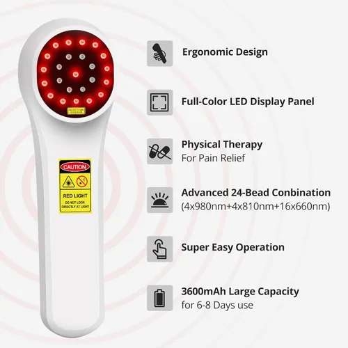 Vista 7 de Dispositivo de terapia de luz roja, 4x980nm+4x810nm+16x660nm, terapia de luz infrarroja cercana para humanos, cuerpo, mascotas, perros, caballos
