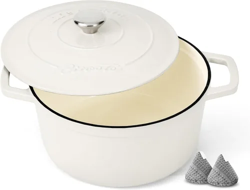 Vista 11 de Ciwete - Olla de horno holandés de hierro fundido esmaltado, 4.4 cuartos de Rosa claro