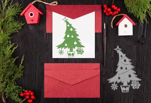Vista 5 de 2 troqueles de corte de metal para árbol de Navidad, diseño de mariposa y estrella, plantillas en relieve para hacer tarjetas, álbumes de recortes